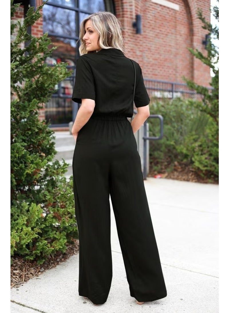 Barbora Linen Casual Jumpsuit LN20BLACK11 - Image 2